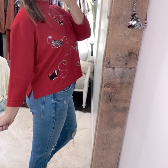 Vintage embroidered cats sweater size small petite - Picture 2 of 7